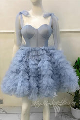 Charming Lavender Corset Tiered Tulle Short Homecoming Dresses